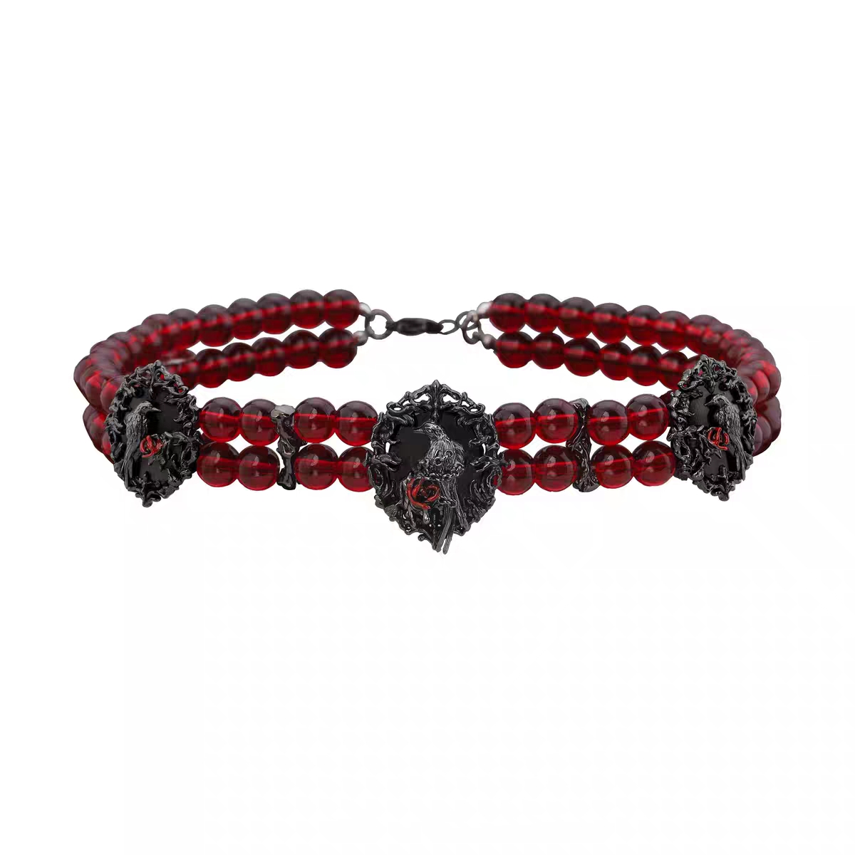 Dark Relief Red Beaded Necklace